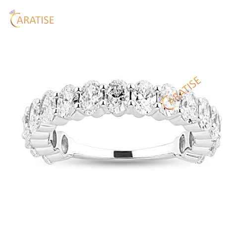 1.92 TDW Oval Cut Diamond Eternity Band Ring 925 Silver