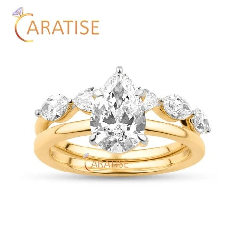 1.87 TDW Pear & Marquise Cut Diamond Ring 925 Silver