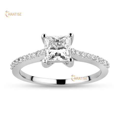 1.21 TDW Princess & Round Cut Diamond Engagement Ring 925 Silver