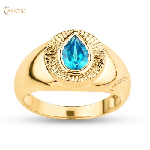 0.64 TDW Fancy Blue Pear Diamond Men's Solitaire Ring 925 Silver