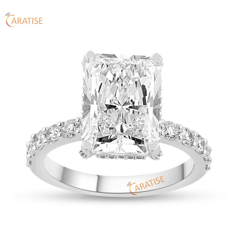 3.90 TDW Radiant & Round Cut Diamond Ring 925 Silver
