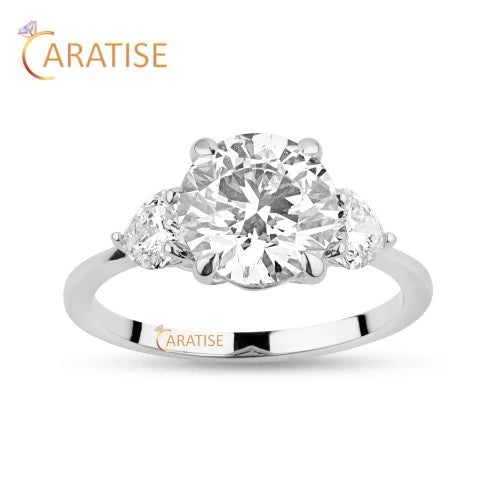 2.45 TDW Heart & Round Cut Diamond Three Stone Ring 925 Silver