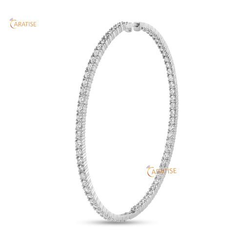 6.93 TDW Round Cut Diamond Hoop Earring 925 Silver