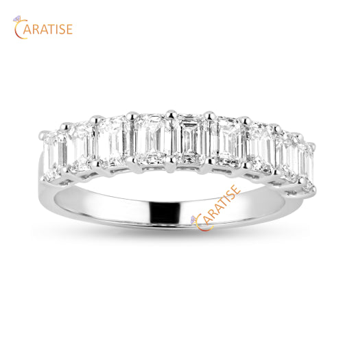1.31 TDW Emerald Cut Diamond Ring 925 Silver