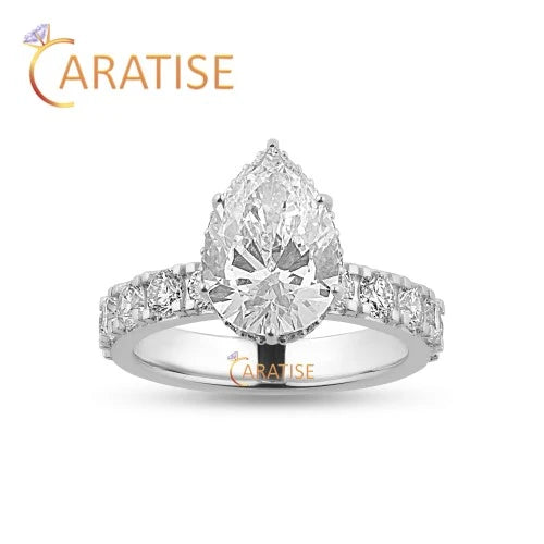 4.08 TDW Pear & Round Cut Diamond Halo Ring 925 Silver