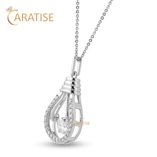 1.46 TDW Round Brilliant Cut Diamond Pendant With Chain 925 Silver