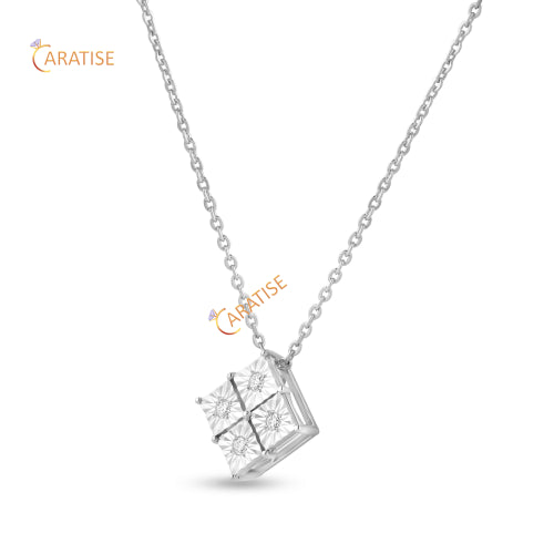 0.072 TDW Round Cut Diamond Custom Pendant With Chain 925 Silver