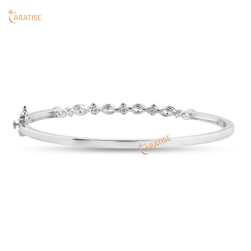 0.95 CT Oval And Round Cut Diamond Bangle Bracelet 925 Silver