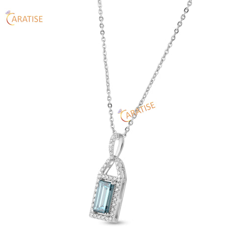1.27 TDW F.B. Baguette & Round Cut Diamond Custom Pendant With Chain 925 Silver