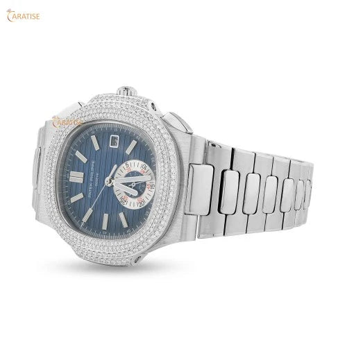 2.57 TDW Round Cut Diamond Watch | Stainless Steel | Moissanite Diamond Watch | Timeless Glamour Watch For Him | Forever Yours