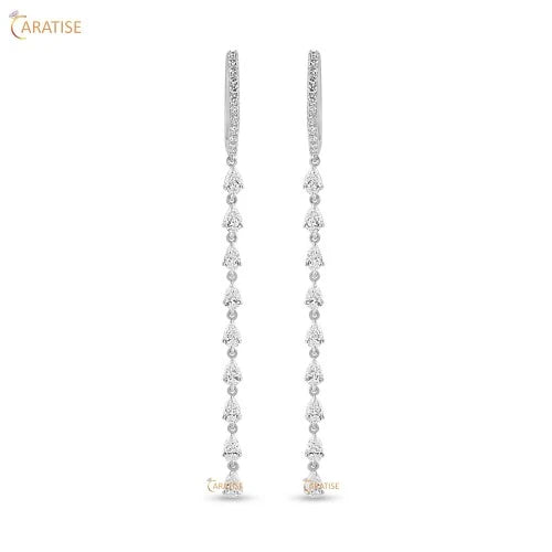 3.55 TDW Pear & Round Cut Diamond Earring 925 Silver