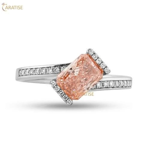 1.65 TDW F.P. Radiant & Round Cut Diamond Engagement Ring 925 Silver