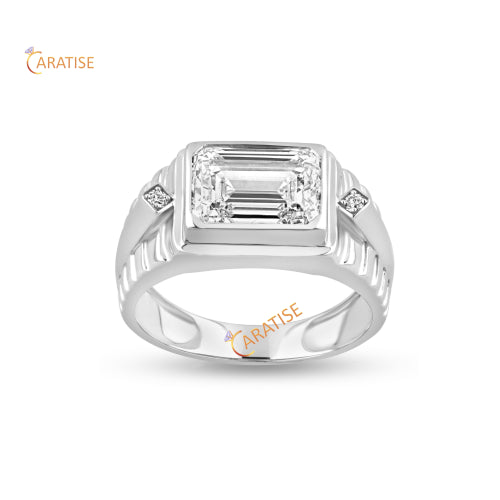 4.07 TDW Emerald & Round Cut Moissanite Diamond Engagement Ring 925 Silver