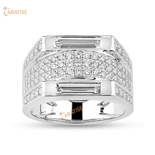 2.486 TDW Round & Baguette Moissanite Diamond Band Ring 925 Silver