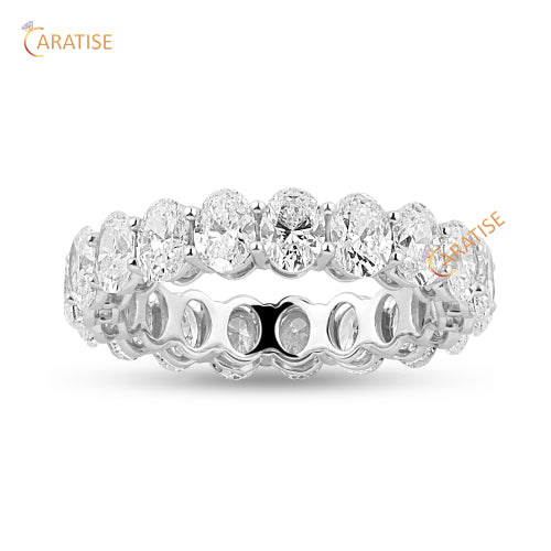 5.19 TDW Oval Cut Moissanite Diamond Eternity Band Ring 925 Silver