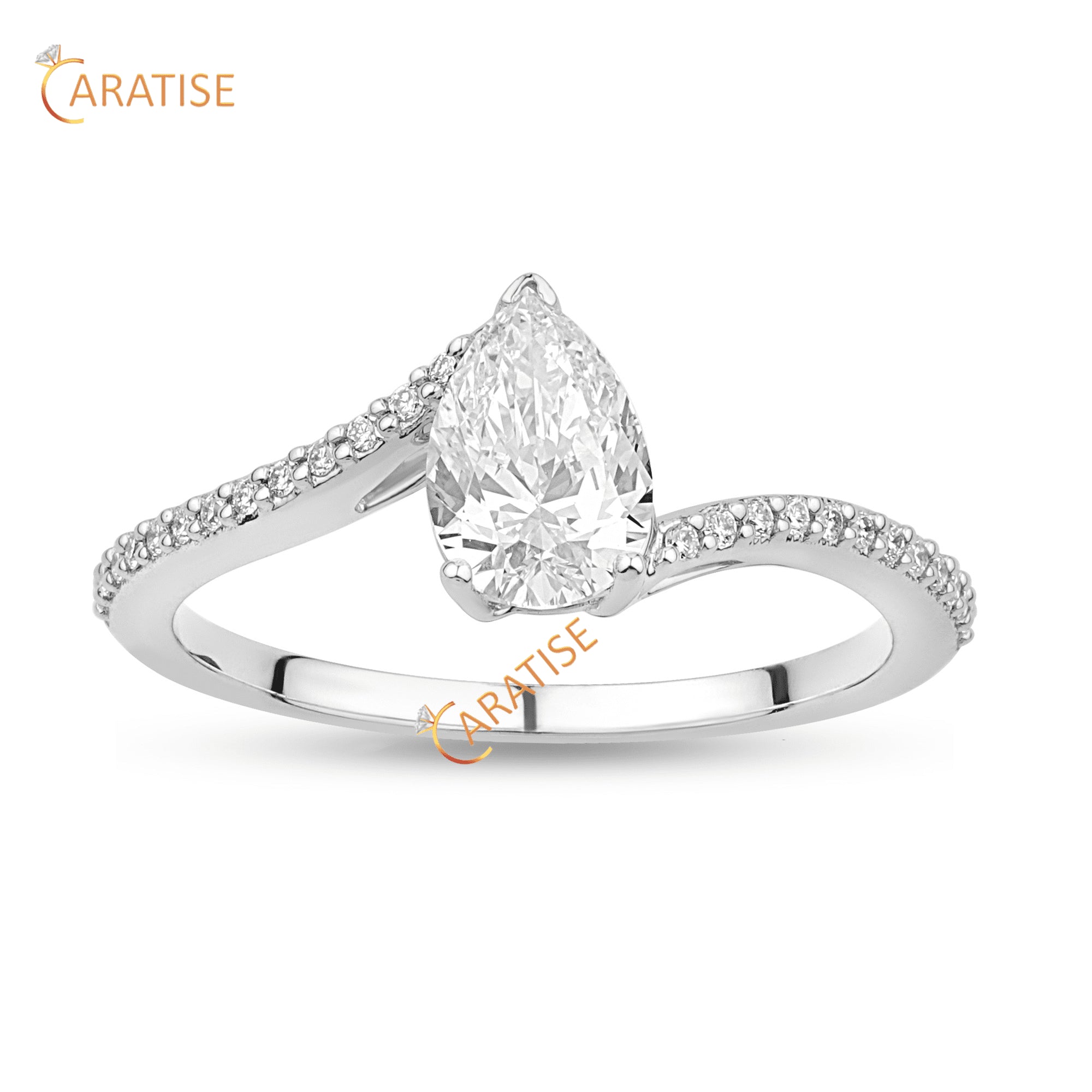 1.375 TDW Pear & Round Cut Diamond Engagement Ring 925 Silver