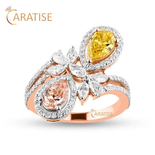 1.68 TDW F.P. & F.Y. Pear, Marquise, Round Cut Diamond Engagement Ring 925 Silver