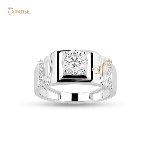 1.35 TDW Round Cut Men's Moissanite Diamond Ring 925 Silver
