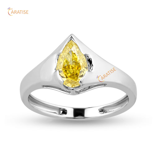 1.07 TDW Fancy Yellow Pear Cut Diamond Ring 925 Silver