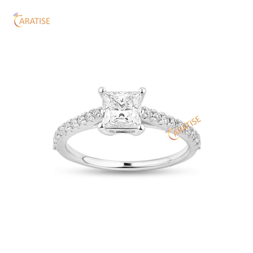 1.18 TDW Princess & Round Cut Moissanite Diamond Engagement Ring 925 Silver