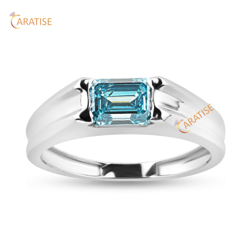 0.99 TDW F.B.Emerald Cut Diamond Band 925 Silver