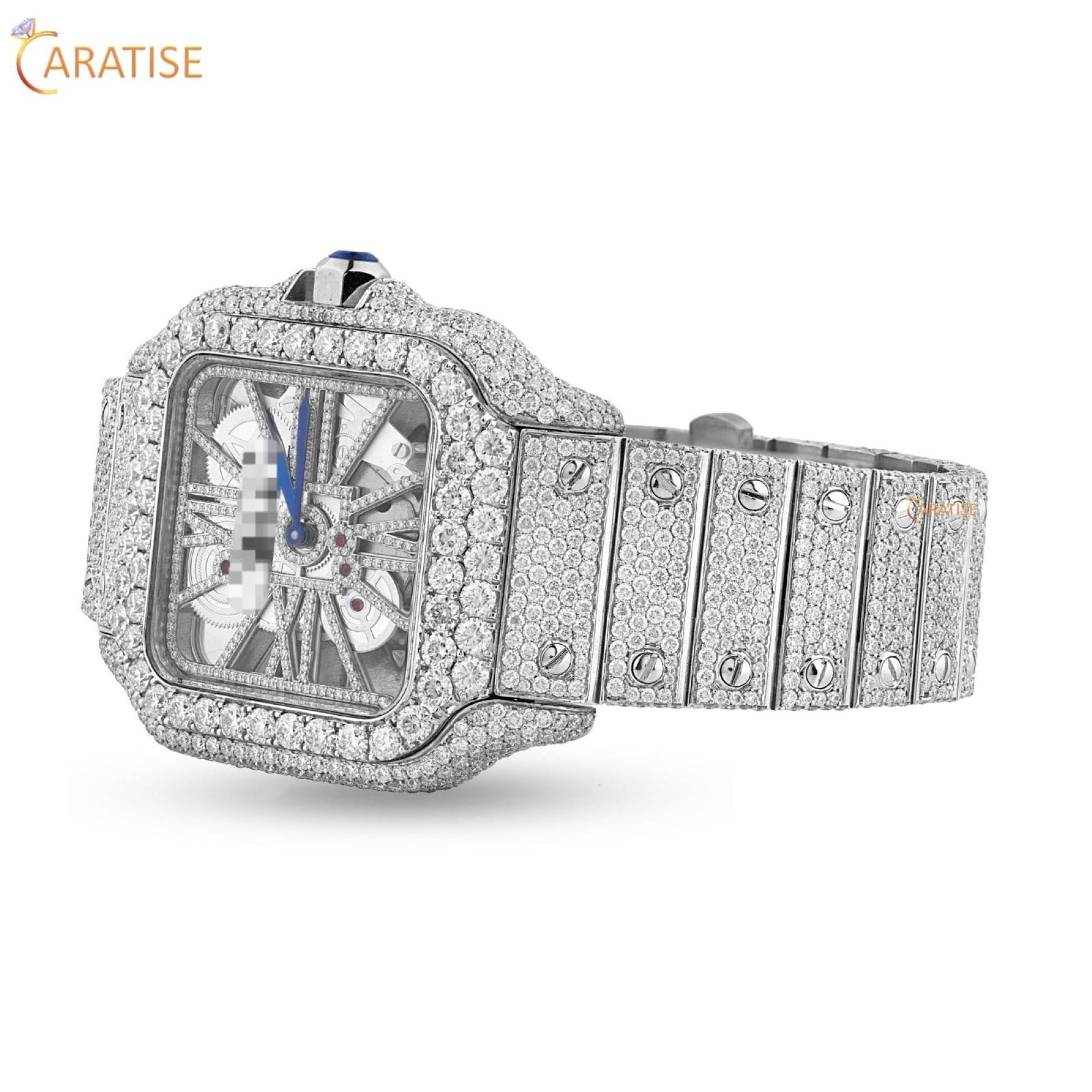 20.81 TDW Round Cut Moissanite Diamond Watch Stainless Steel