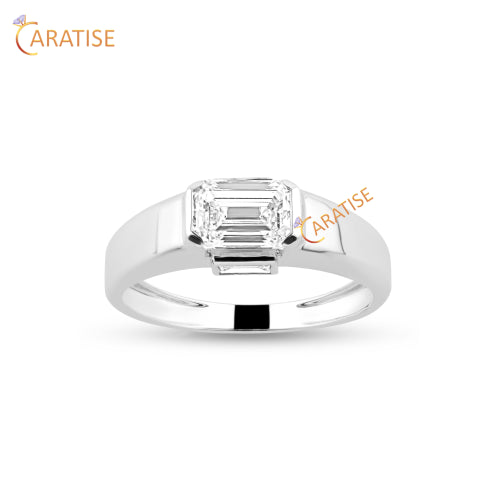1.70 TDW Emerald & Baguette Cut Moissanite Engagement Ring 925 Silver