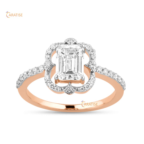 1.75 TDW Emerald & Round Cut Moissanite Diamond Halo Ring 925 Silver