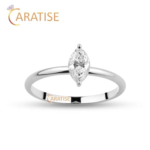0.30 TDW Marquise Cut Diamond Solitaire Ring 925 Silver