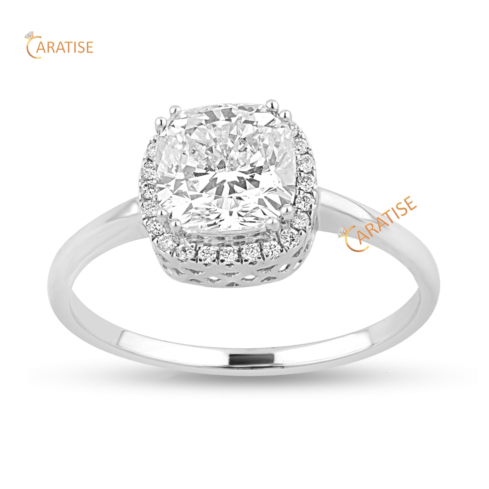 1.75 TDW Cushion & Round Cut Halo Pattern Diamond Ring 925 Silver