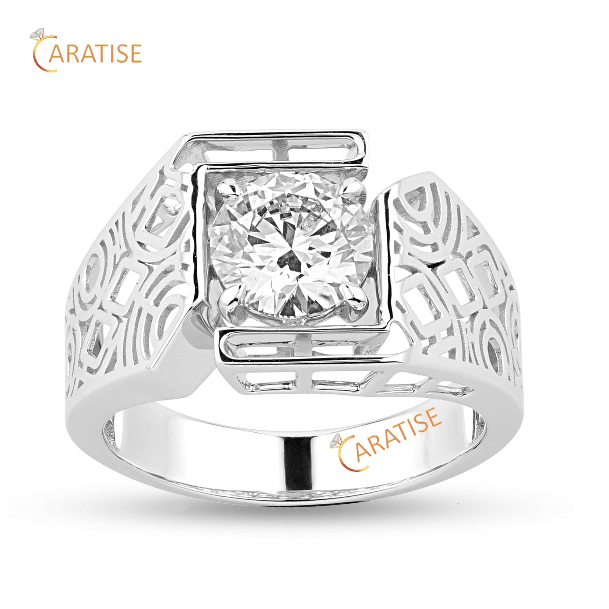 2.00 TDW Round Cut Diamond Men's Engagement Ring 925 Silver