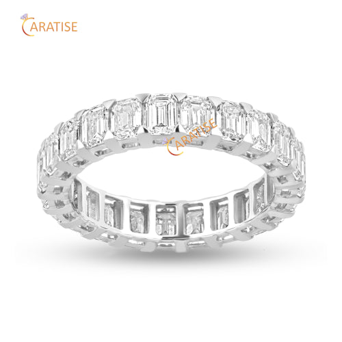 3.08 TDW Emerald Cut Diamond Eternity Ring 925 Silver