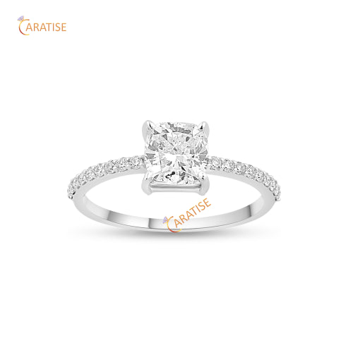1.29 TDW Cushion & Round Cut Moissanite Diamond Engagement Ring 925 Silver