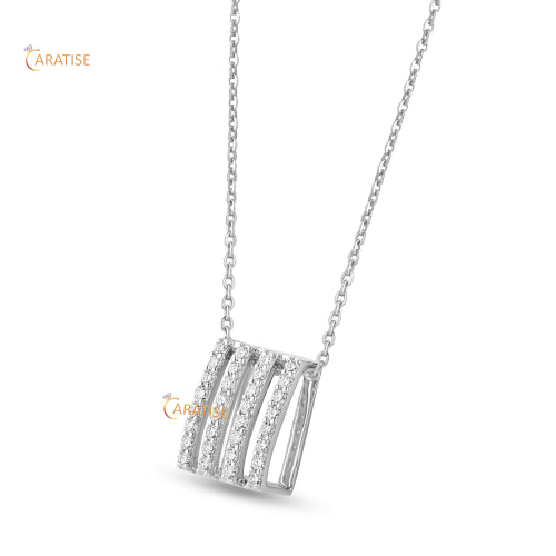 0.352 TDW Round Cut Diamond Custom Pendant With Chain 925 Silver