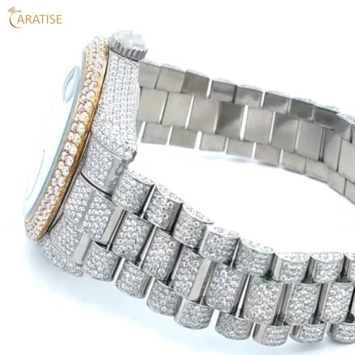 17.00 TDW Round Cut Diamond Watch | Stainless Steel | Moissanite Diamond Watch | Dazzling Watch For Him | EF-VS Color