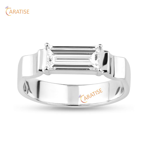 0.60 TDW Baguette Cut Diamond Solitaire Ring 925 Silver