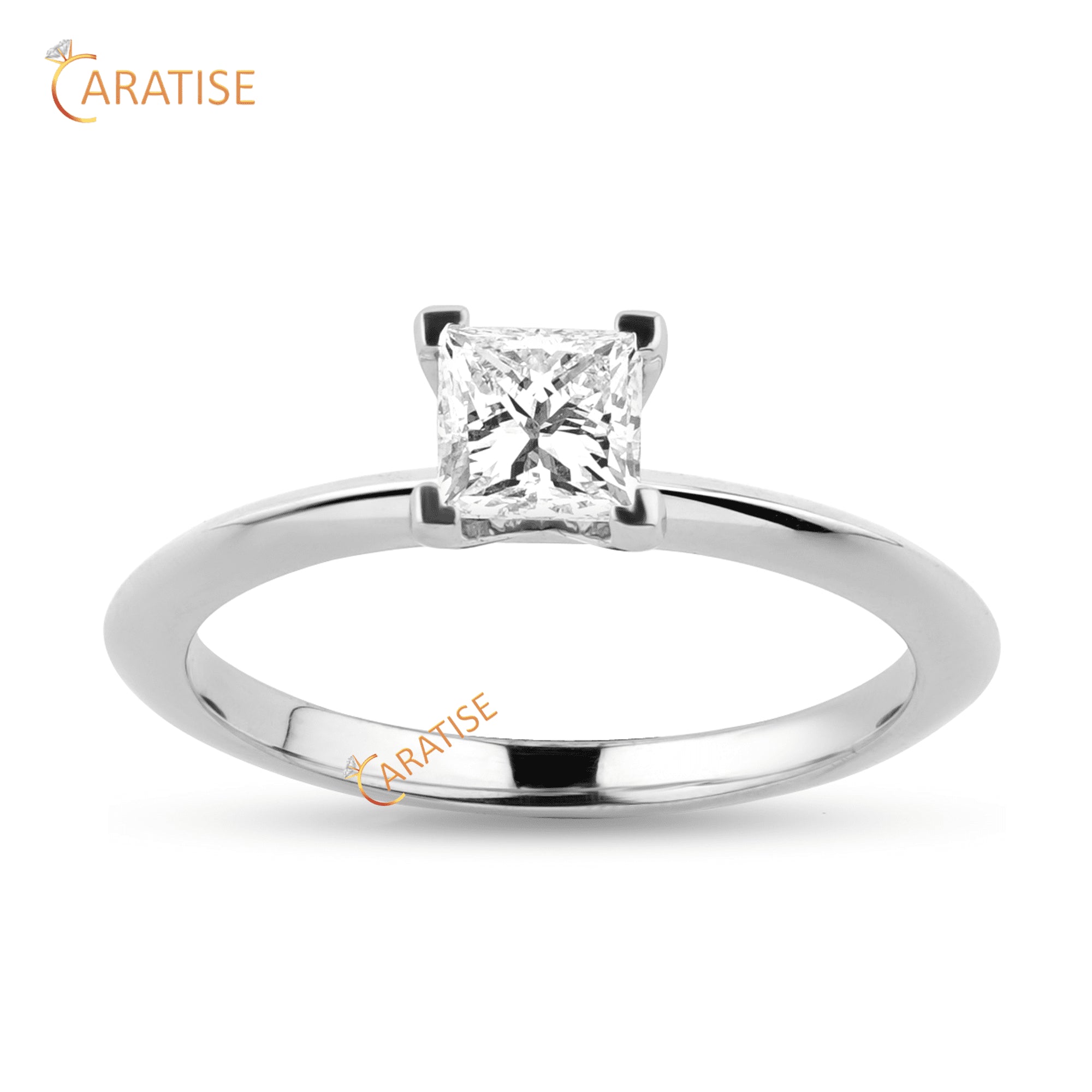 0.75 TDW Princess Cut Diamond Solitaire Ring 925 Silver