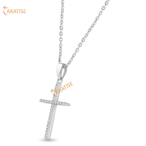 0.07 TDW Round Brilliant Cut Diamond Cross Pendant 925 Silver