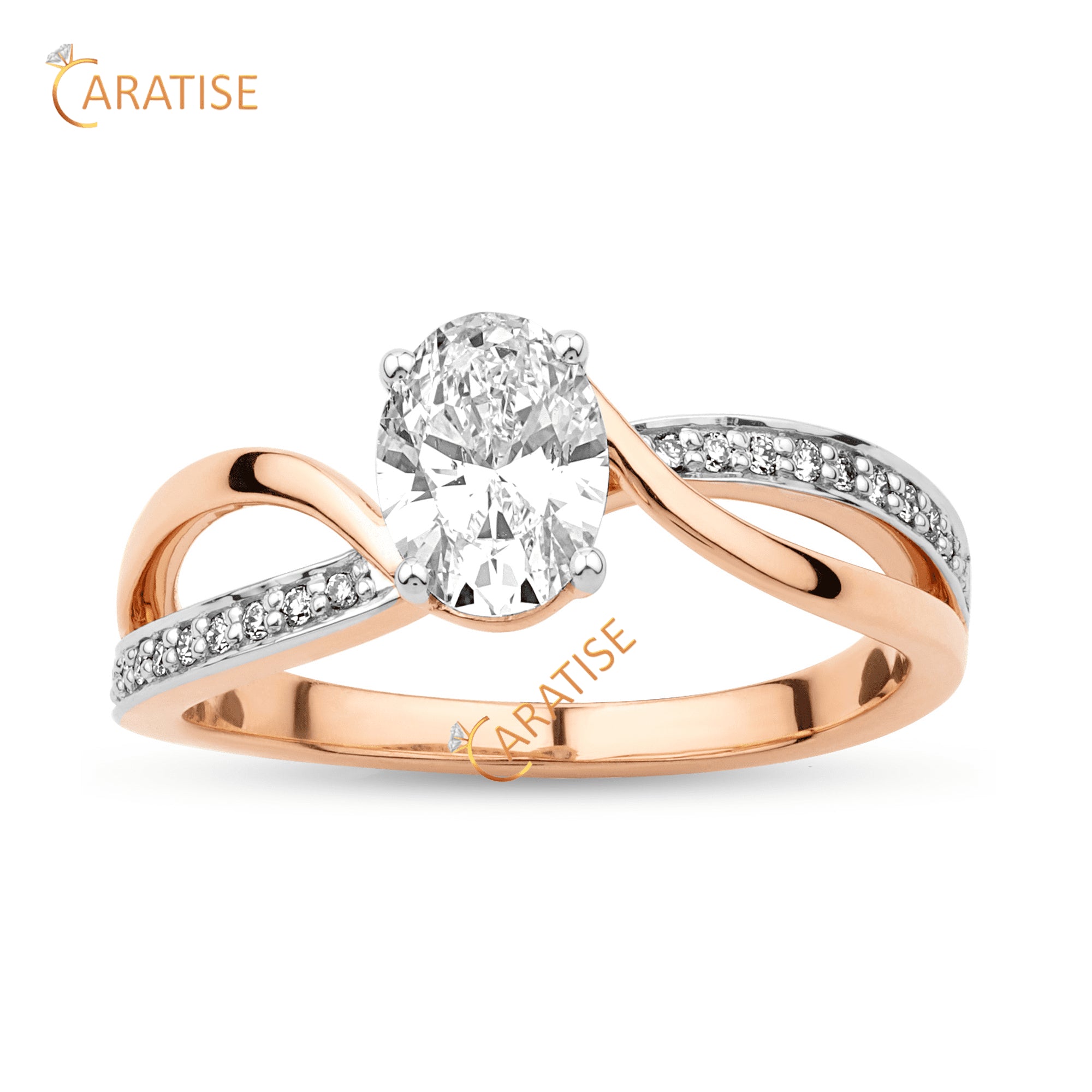 0.85 TDW Oval & Round Cut Diamond Enagement Ring 925 Silver