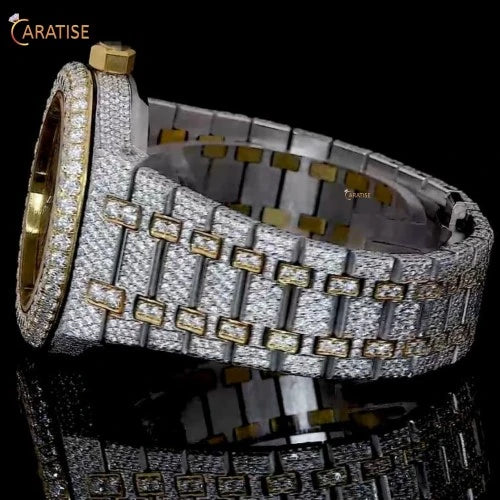 27.85 TDW Round Cut Diamond Watch | Stainless Steel | Luxury Moissanite Diamond Watch | Gift For Husband | EF-VS Color