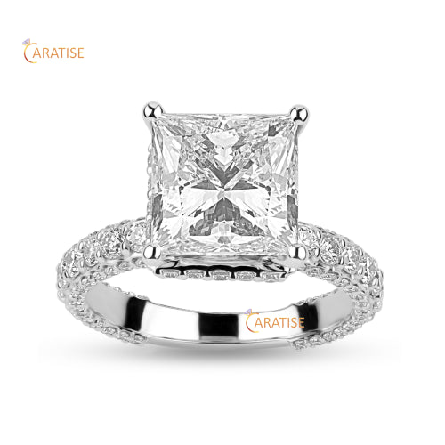 7.25 TDW Princess & Round Cut Diamond Halo Ring 925 Silver