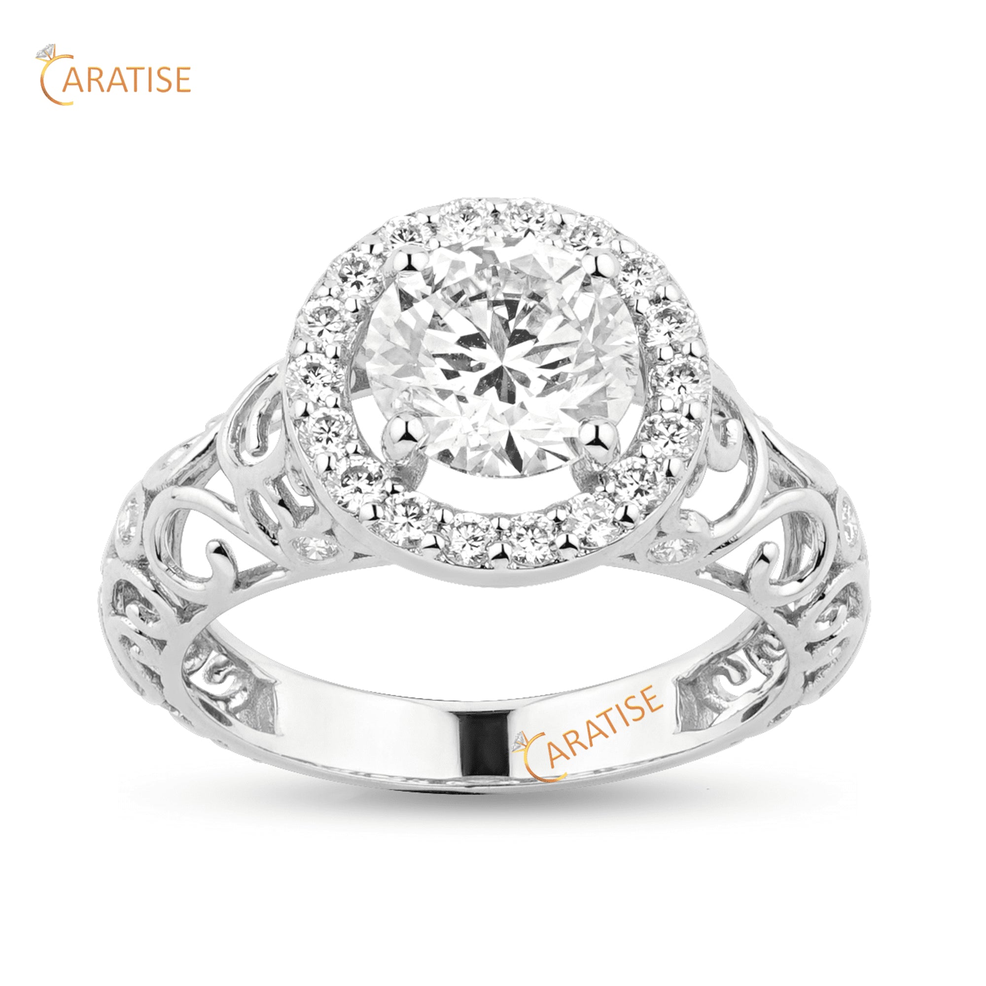 2.062 TDW Round Cut Moissanite Diamond Halo Ring 925 Silver
