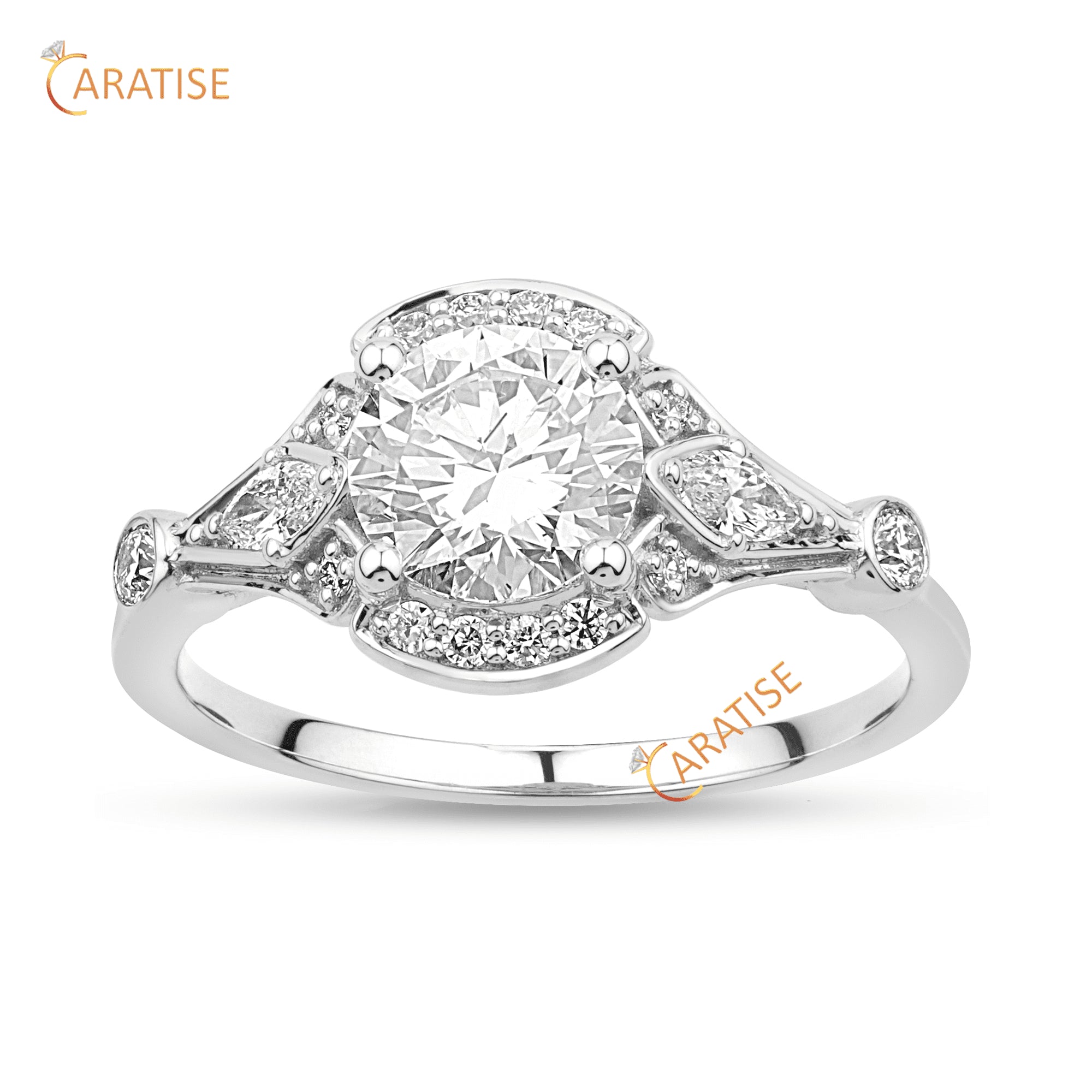 1.64 TDW Round Cut Art Deco Diamond Engagement Ring 925 Silver