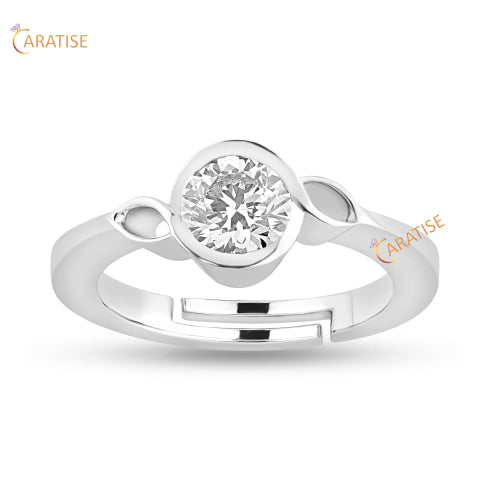 0.97 TDW Round Cut Moissanite Diamond Solitaire Ring 925 Silver