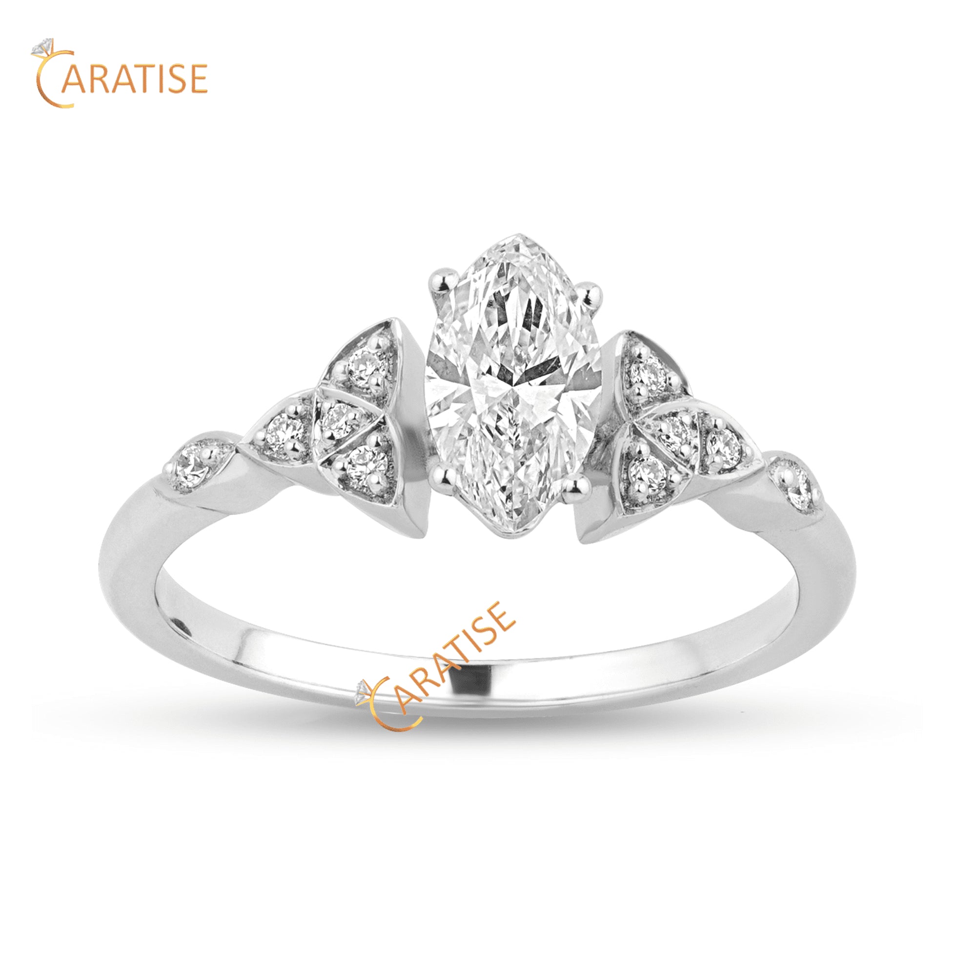 0.77 TDW Marquise & Round Cut Diamond Engagement Ring 925 Silver