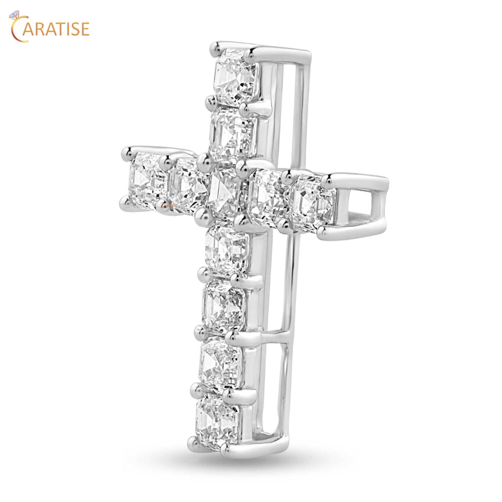 1.46 TDW Asscher Cut Diamond Cross Pendant 925 Silver