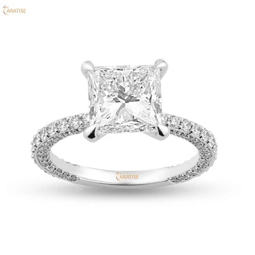 4.54 TDW Princess & Round Cut Moissanite Diamond Engagement Ring 925 Silver