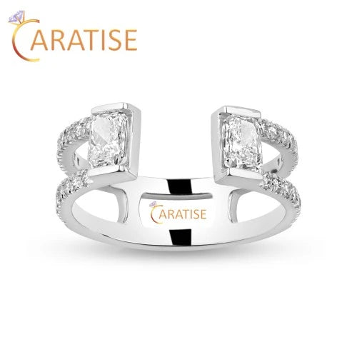 1.13 TDW Radiant & Round Cut Diamond Ring 925 Silver