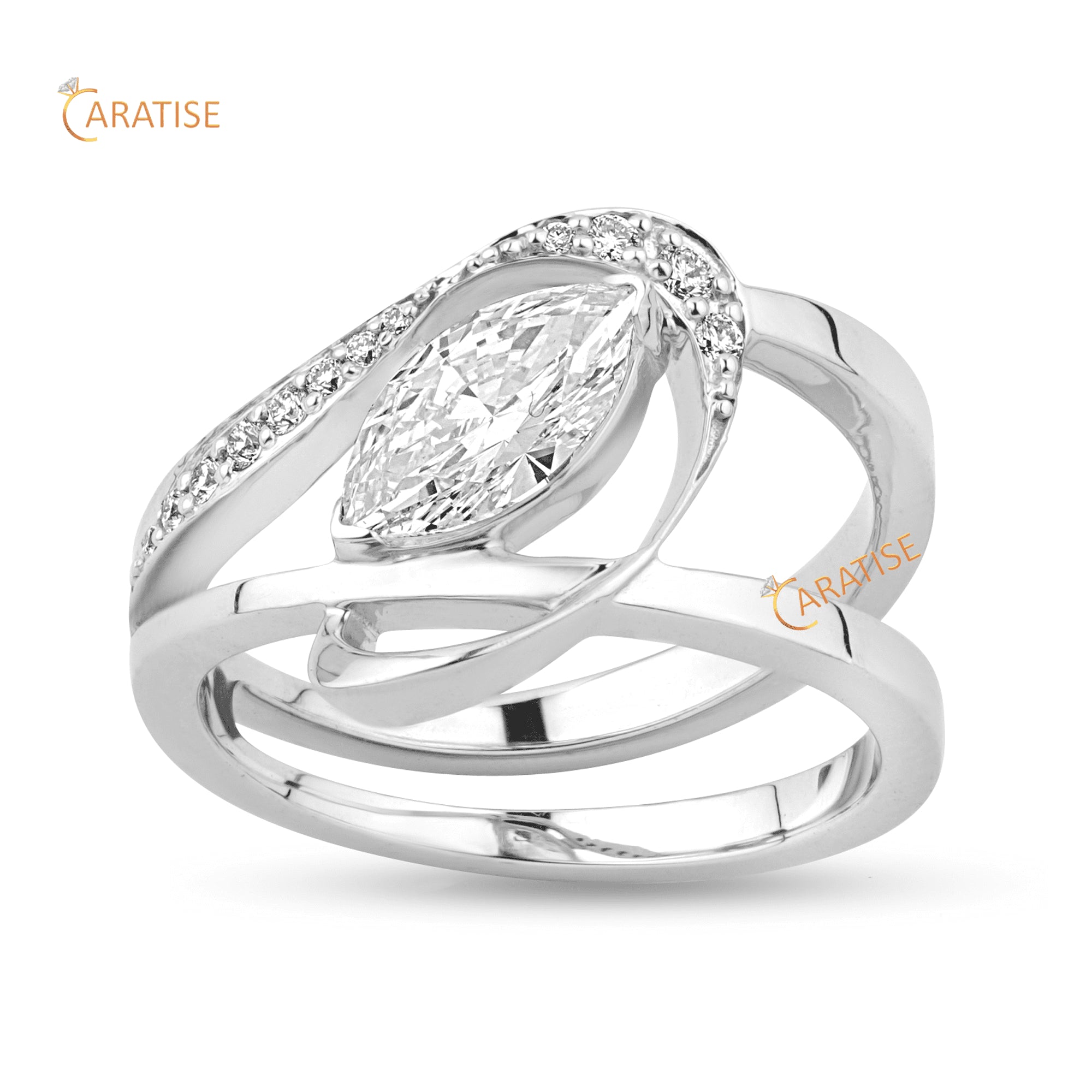 0.93 TDW Marquies & Round Cut Diamond Engagement Ring 925 Silver