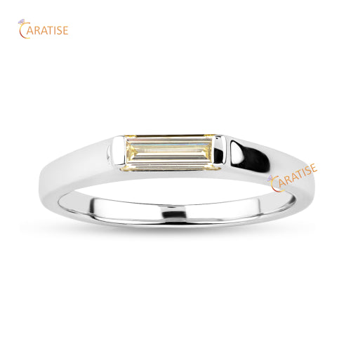 0.50 TDW F.Y Baguette Cut Diamond Solitraire Ring 925 Silver